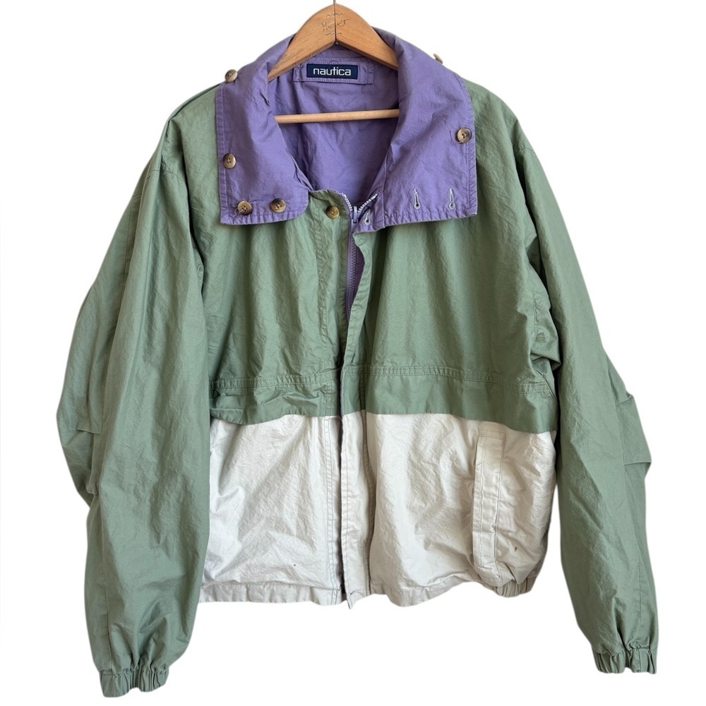 Nautica Colorblock Jacket – Reversible Sage Green / Lavender – Size L/G